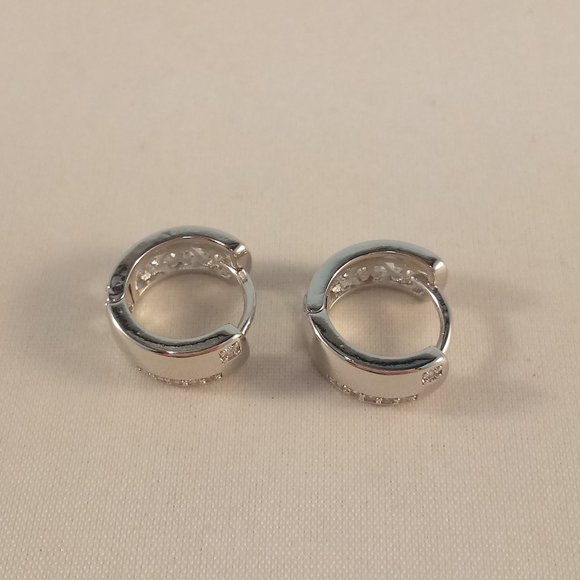 Silver Plated Diamond Zircon Hoop Huggie Earrings 13x5mm Women's Party Gift - Picture 3 of 5